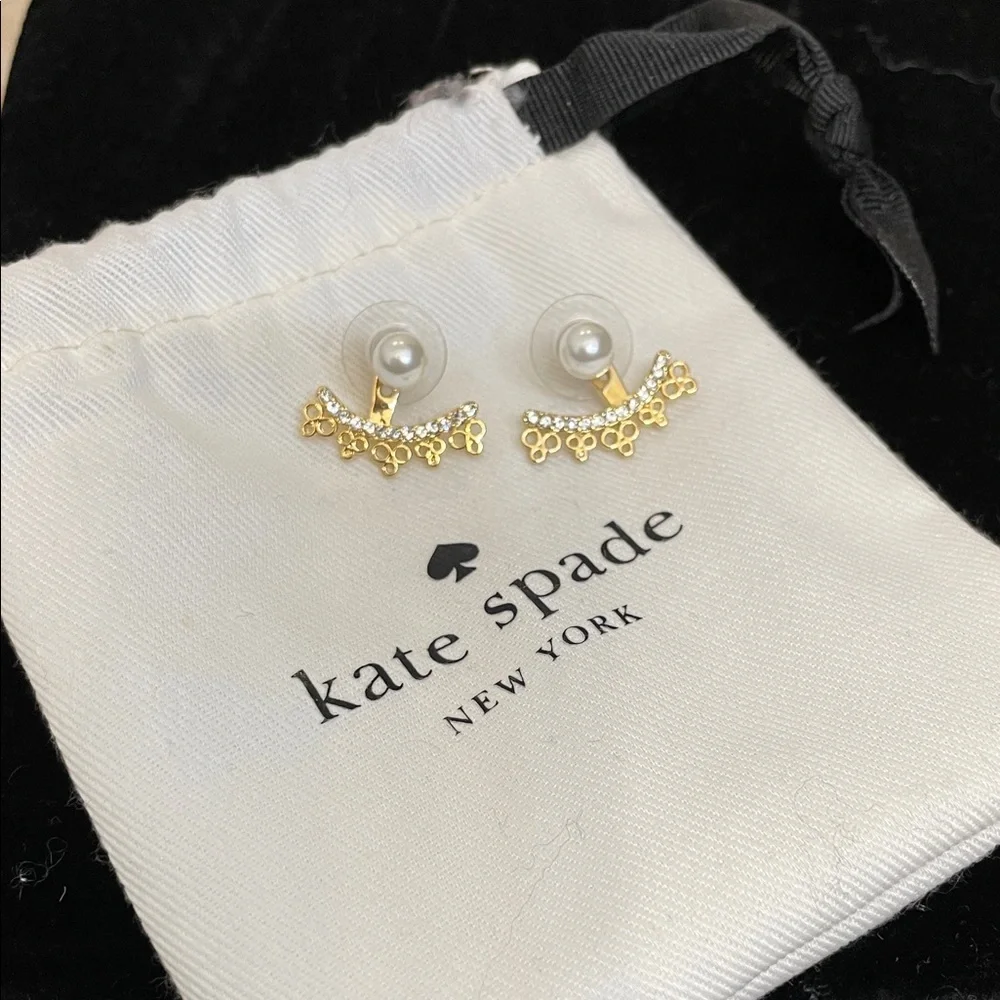 Kate Spade ♠️ Gold White Pearl Earrings Adjustable Ear Jackets “Chantilly Charm” - Picture 4 of 4